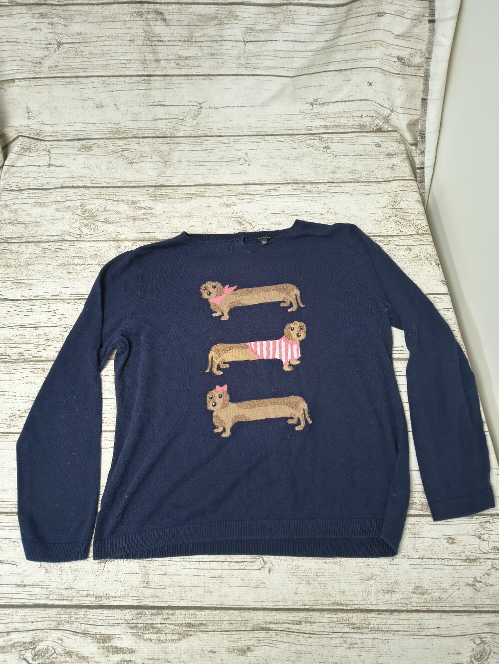 Talbot's Daschund Weiner Dog Navy Blue Lightweight Sweater Size XL